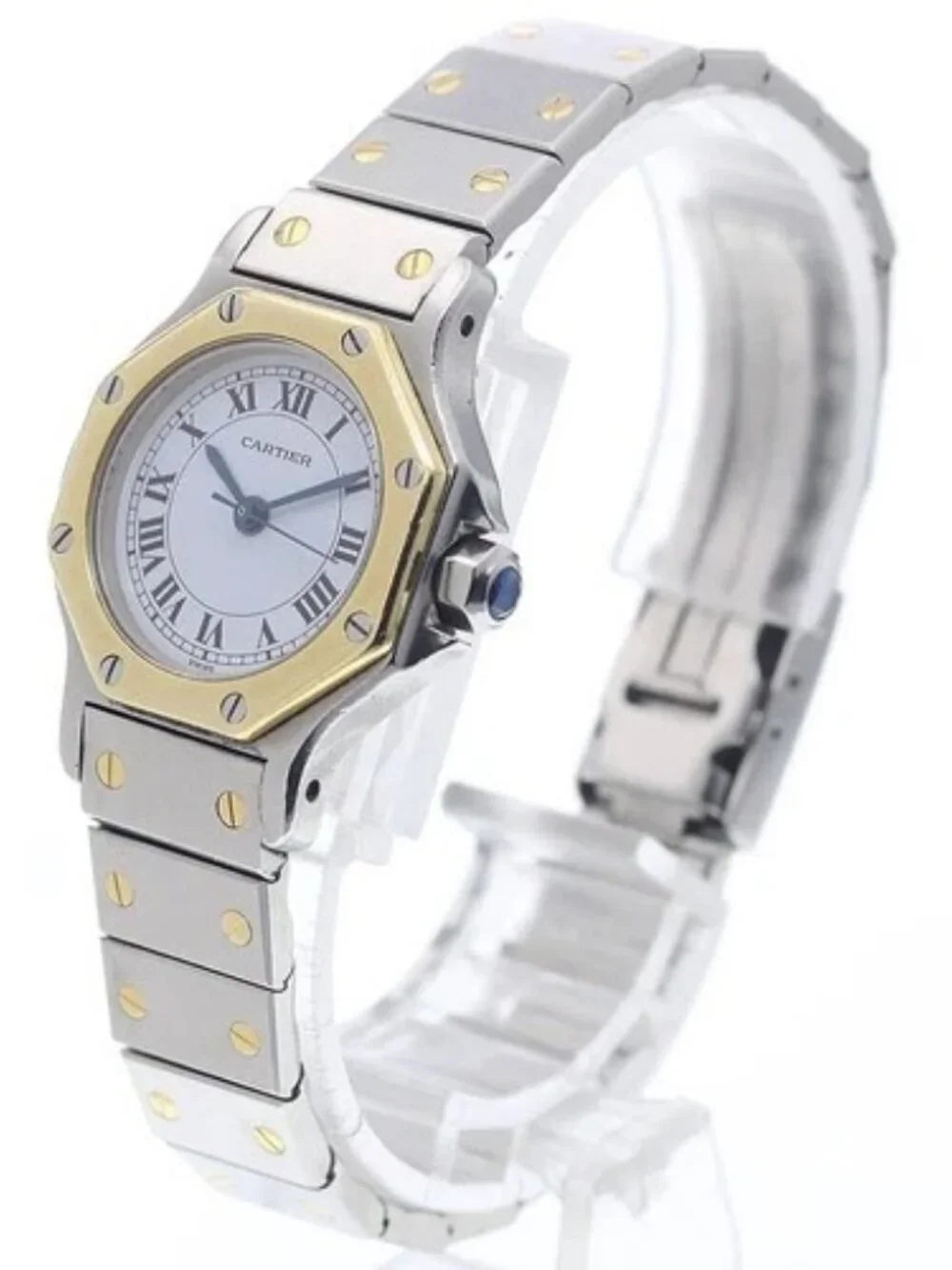 CARTIER Santos Octagon SM YG bezel white Dial Automatic Ladies Watch_953405